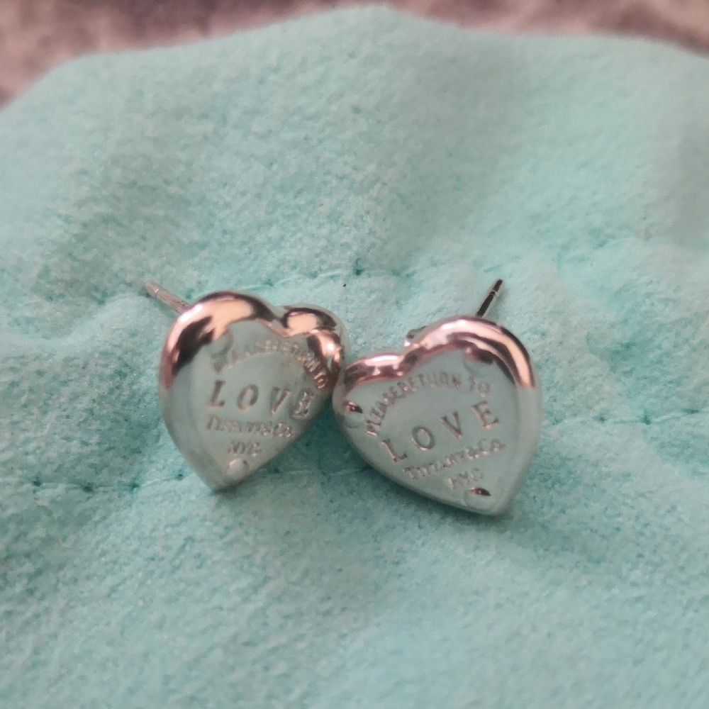 Polished Silver Heart Stud Earrings